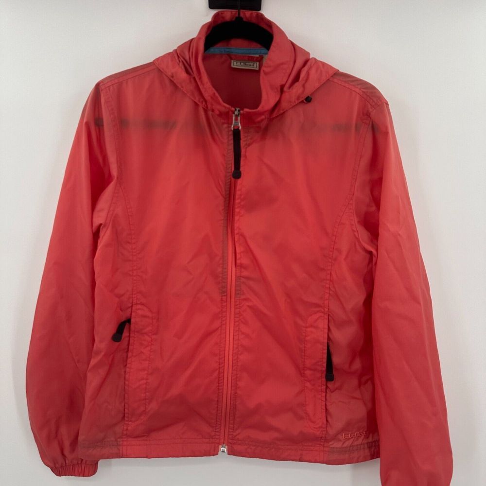 L.L. Bean Windbreaker Jacket Women's Small Pink Lightweight Hooded‎ Full Zipper